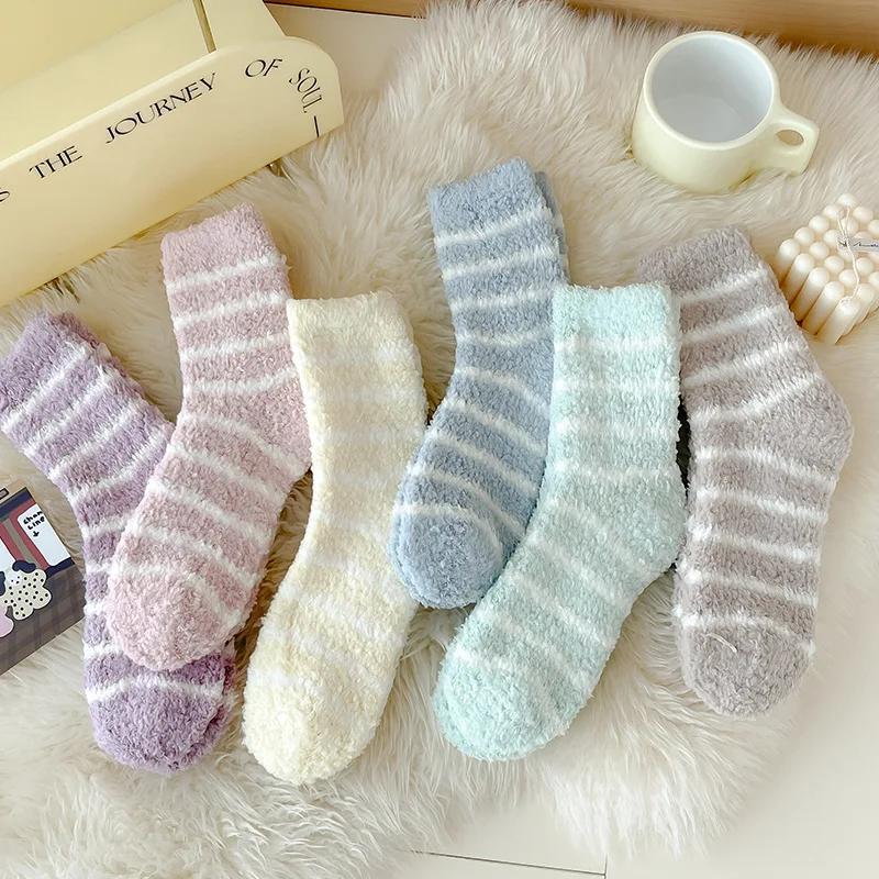 

6Pairs / Lot Socks Women Super Thicker Solid Sock Coral Velvet Against Cold Snow Russia Winter Warm Funny Happy For Floor Board