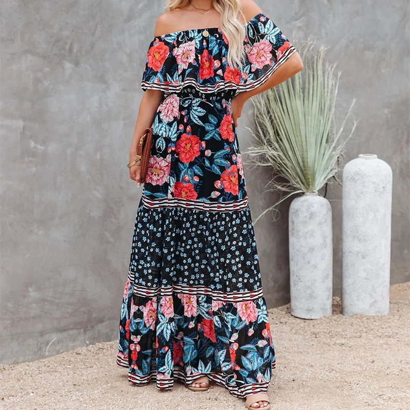 Summer New Off Shoulder Printed Long Large Hem Dresses Temperament Elegant Loose Waist Hedging Dress Vestidos De Mujer Casual
Summer New Off Shoulder Printed Long Large Hem Dresses Temperament Elegant Loose Waist Hedging Dress Vestidos De Mujer Casual
