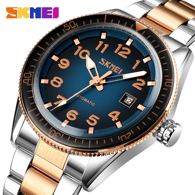 

SKMEI New Men's Automatic Watch Business Stainless Steel Waterproof Top Brand Luxury Men Tourbillon Mechanical Wrist Watches