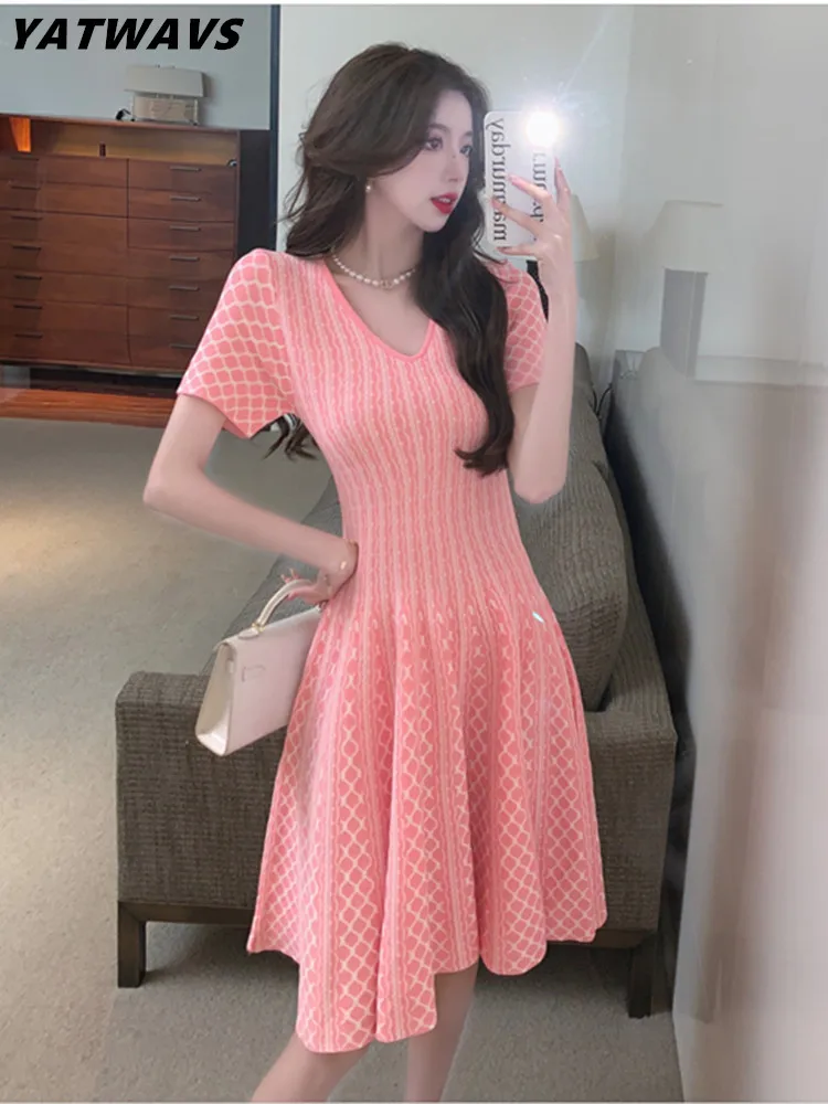 Summer Kint Elegant Vintage Dress New Short Sleeve Plaid Sweater Party Mini Dresses For Women Office Lady Clothes Vestidos 2022
Summer Kint Elegant Vintage Dress New Short Sleeve Plaid Sweater Party Mini Dresses For Women Office Lady Clothes Vestidos 2022