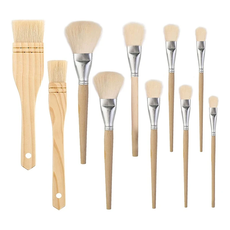 

10 PCS Assorted Size Paint Brush Goat Hair Brushes Gold Leaf Hair Duster Flat Brush Mops For Watercolor, Wash, Ceramic