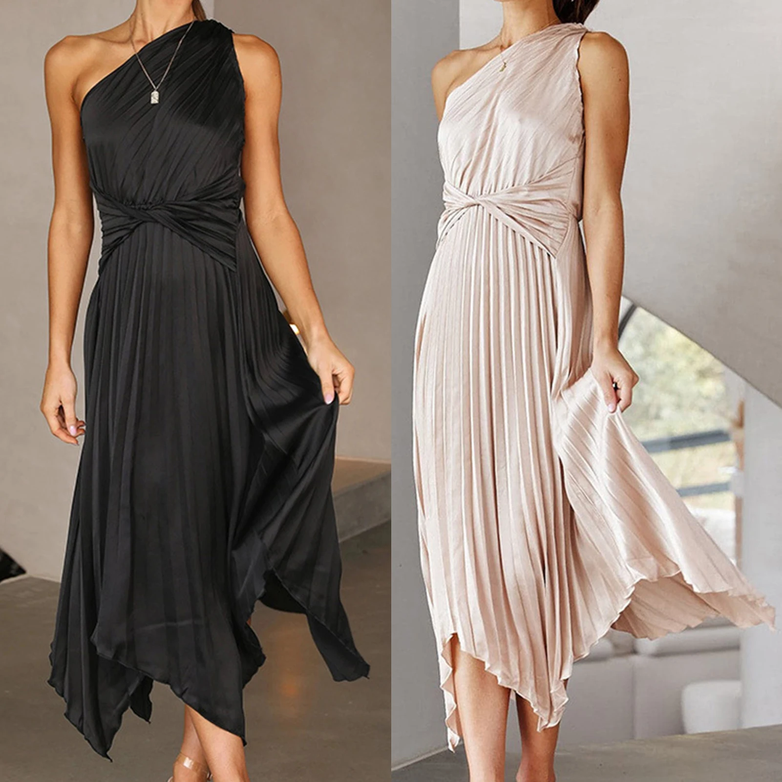 

Women Summer Maxi Dress One Shoulder Twist Maxi Dresses Asymmetric Cocktail Party Dresses Loose Fit Sleeveless Holidays Vacation