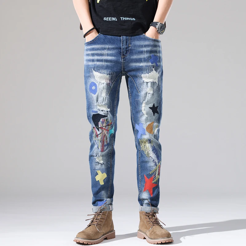 New Men's Jeans Blue Brand Street Fashion Perforated Pants Printed Embroidery Fashion High Quality Elastic Slim Fit Casual Jeans
New Men's Jeans Blue Brand Street Fashion Perforated Pants Printed Embroidery Fashion High Quality Elastic Slim Fit Casual Jeans