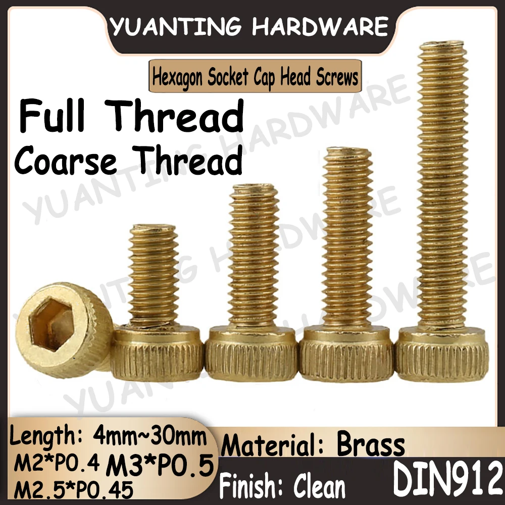 10Pcs~100Pcs DIN912 M2 M2.5 M3 Pure Brass Hexagon Socket Knurled Cap Head Screws Allen Key Bolts Full Threaded Coarse Thread
10Pcs~100Pcs DIN912 M2 M2.5 M3 Pure Brass Hexagon Socket Knurled Cap Head Screws Allen Key Bolts Full Threaded Coarse Thread