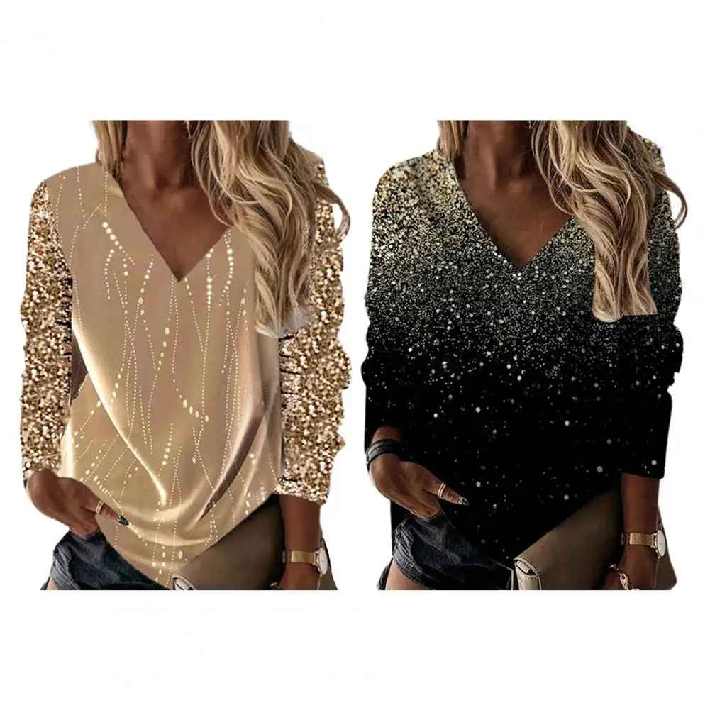 V-neck Long Sleeve Breathable Women Blouse Women Fashion Patchwork Shiny Print Top Club Wear
V-neck Long Sleeve Breathable Women Blouse Women Fashion Patchwork Shiny Print Top Club Wear