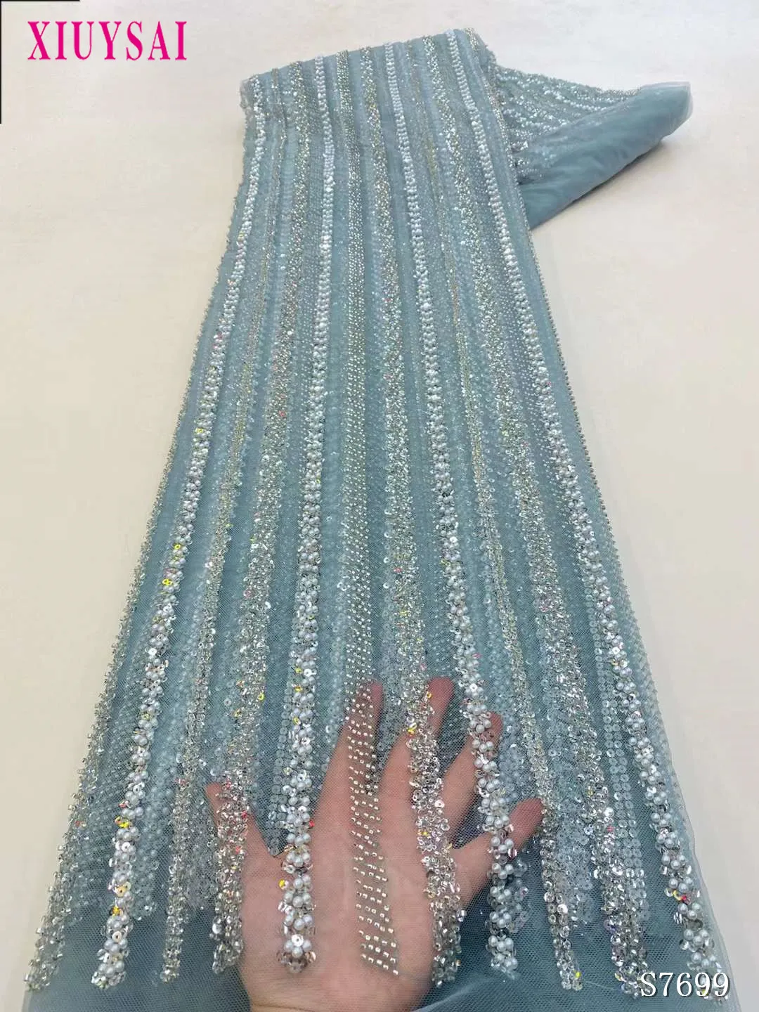 5 Yards High-end Heavy Beaded Fabric Latest African Luxury Sequins Groom Embroidery Fabric French Tulle Lace For Sewing Wedding
5 Yards High-end Heavy Beaded Fabric Latest African Luxury Sequins Groom Embroidery Fabric French Tulle Lace For Sewing Wedding