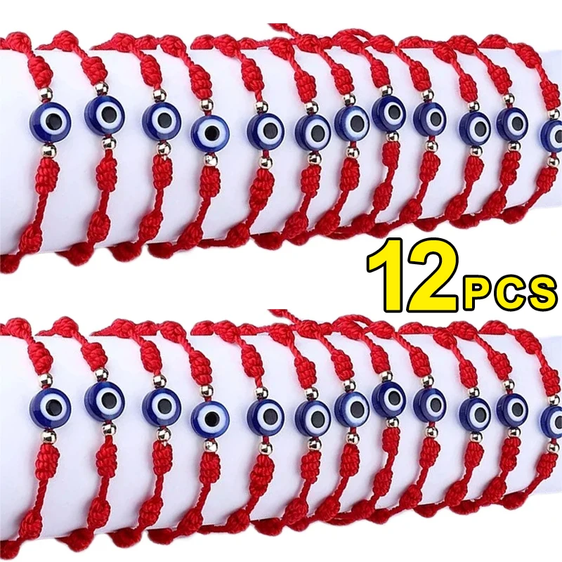 

12pcs Evil Eye Braided Red Bracelet 7 Knot Lucky Thread Couple Chain Handmade Prayer Bangles Pulsera Jewelry Gift for Friend