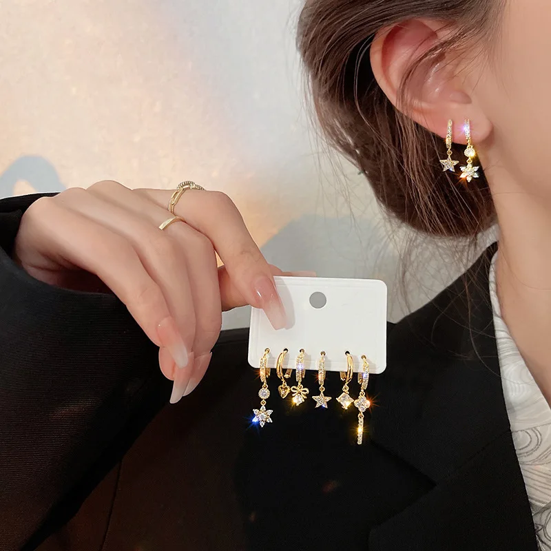 Korean Fashion Zircon Crystal Star Love Women's Earrings Gothic Punk Hip Hop Women's Perforated Pendant Earrings Party Jewelry
Korean Fashion Zircon Crystal Star Love Women's Earrings Gothic Punk Hip Hop Women's Perforated Pendant Earrings Party Jewelry