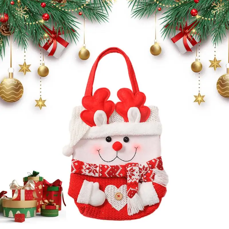

Вязаный многоразовый Рождественский Подарочный пакет, праздничный декоративный мешок, моющийся пакет для печенья с Сантой, закусок для упаковки еды