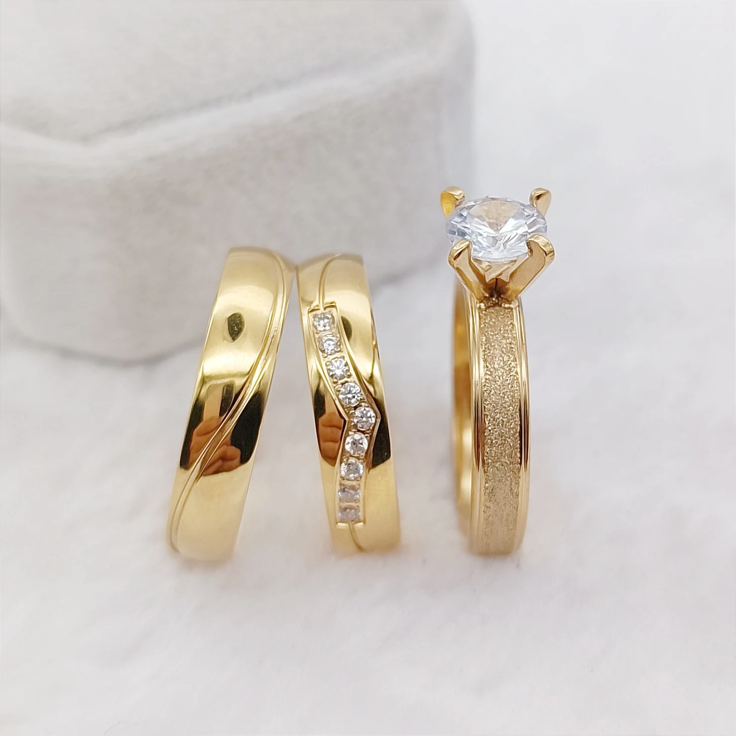 3pcs Promise Wedding Engagement Rings Sets For Couples Statement Lover's Alliances 24k Gold Plated Jewelry Marriage Ring
3pcs Promise Wedding Engagement Rings Sets For Couples Statement Lover's Alliances 24k Gold Plated Jewelry Marriage Ring