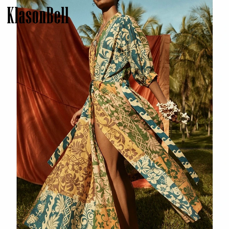 7.22 KlasonBell Holiday Linen V-Neck Puff Sleeve Contrast Color Print With Belt Wrapped Split Long Dress Women
7.22 KlasonBell Holiday Linen V-Neck Puff Sleeve Contrast Color Print With Belt Wrapped Split Long Dress Women