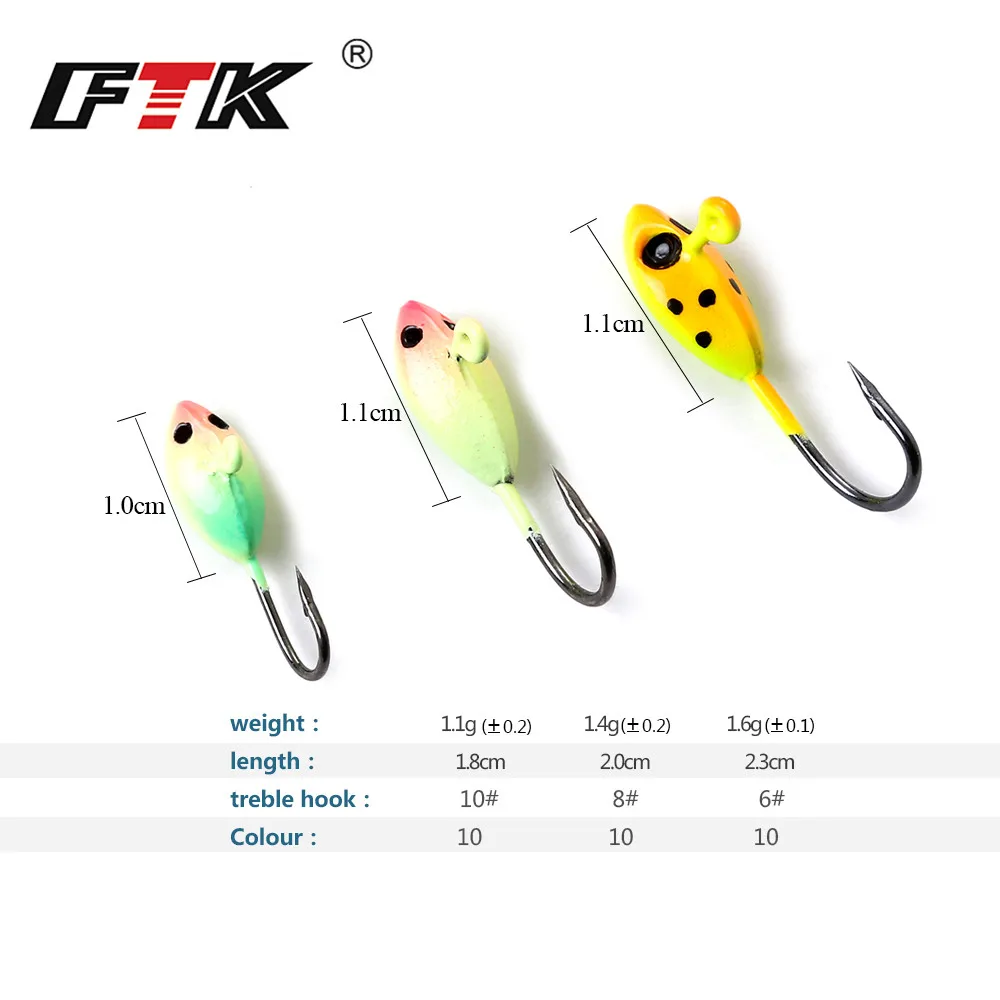 FTK Colorful Ice Fishing Lure 1.1g/1.4g/1.6g 5pcs/pack Carp Fishing With Barded Sharp Hook Bass Lure For Frozen Water Fishing
FTK Colorful Ice Fishing Lure 1.1g/1.4g/1.6g 5pcs/pack Carp Fishing With Barded Sharp Hook Bass Lure For Frozen Water Fishing