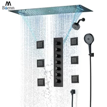 M Boenn Household Rain Shower System 36*12 Inch Matte Black Double Showerheads Thermostatic Concealed Diverter Bathroom Faucets