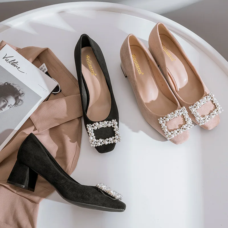 Luxury Pearl Shoes Woman Brand Pumps Flock High Heel Ladies Shallow Square Toe Chaussures Femme Wedding Shoes Women Bridal Pumps
Luxury Pearl Shoes Woman Brand Pumps Flock High Heel Ladies Shallow Square Toe Chaussures Femme Wedding Shoes Women Bridal Pumps