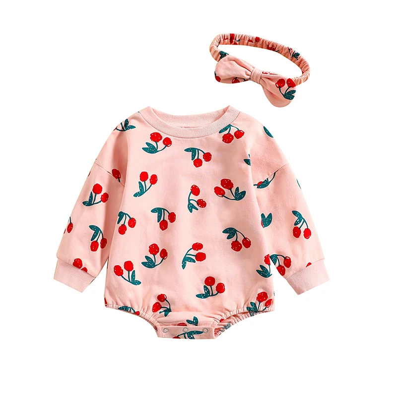 Autumn Spring Baby Girl Casual Romper Cherry Print Long Sleeve Jumpsuit with Hairband for Toddlers Girl Clothing 3-24 Months
Autumn Spring Baby Girl Casual Romper Cherry Print Long Sleeve Jumpsuit with Hairband for Toddlers Girl Clothing 3-24 Months