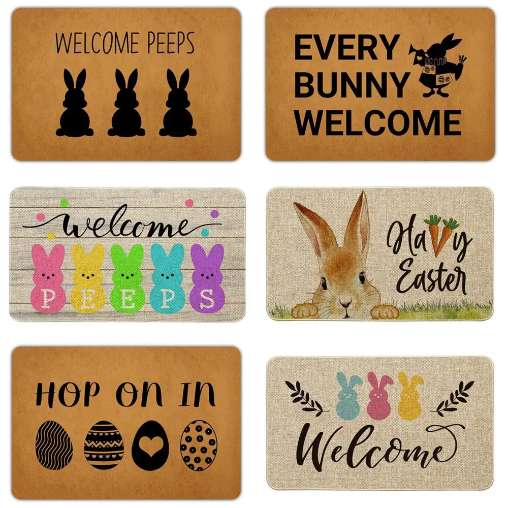 

Happy Easter Decorative Welcome Door Mat Bunny Tail Non-Slip Welcome Peeps Mat Rabbit Entryway Area Rugs Bath Floor Room Decor