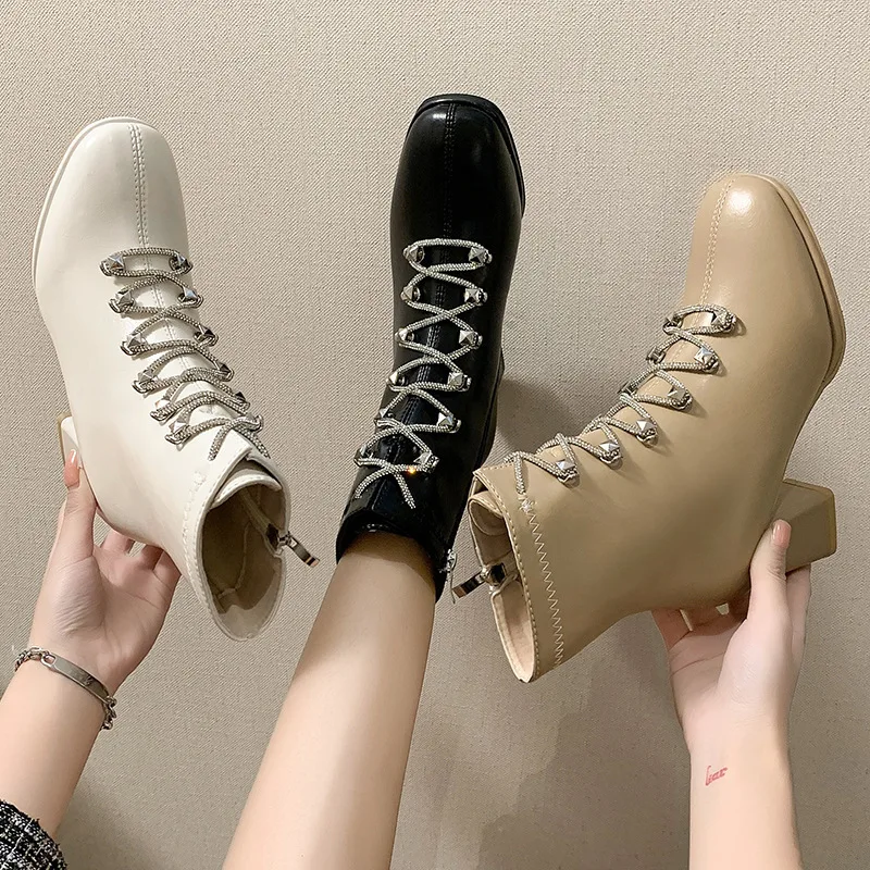 Women's Boots 2022 New Women's Short Boots Thick with Lace Up Women's Thin High-heeled Women's Boots Motorcycle Boots
Women's Boots 2022 New Women's Short Boots Thick with Lace Up Women's Thin High-heeled Women's Boots Motorcycle Boots