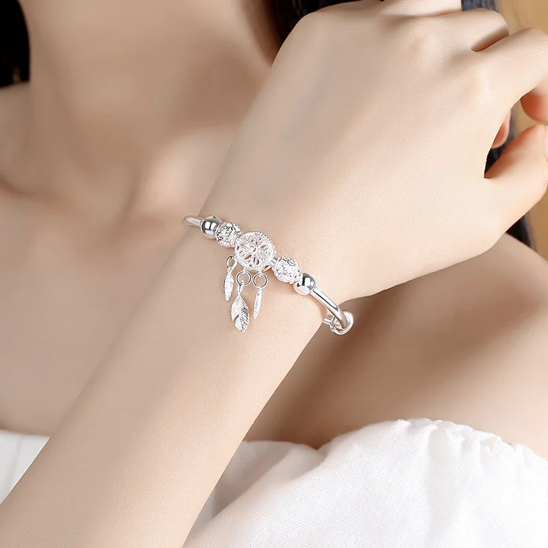 925 Sterling Silver Dreamcatcher Tassel Feather Charm Bracelet &Bangle For Women Fashion Elegant Jewelry Accessories
925 Sterling Silver Dreamcatcher Tassel Feather Charm Bracelet &Bangle For Women Fashion Elegant Jewelry Accessories