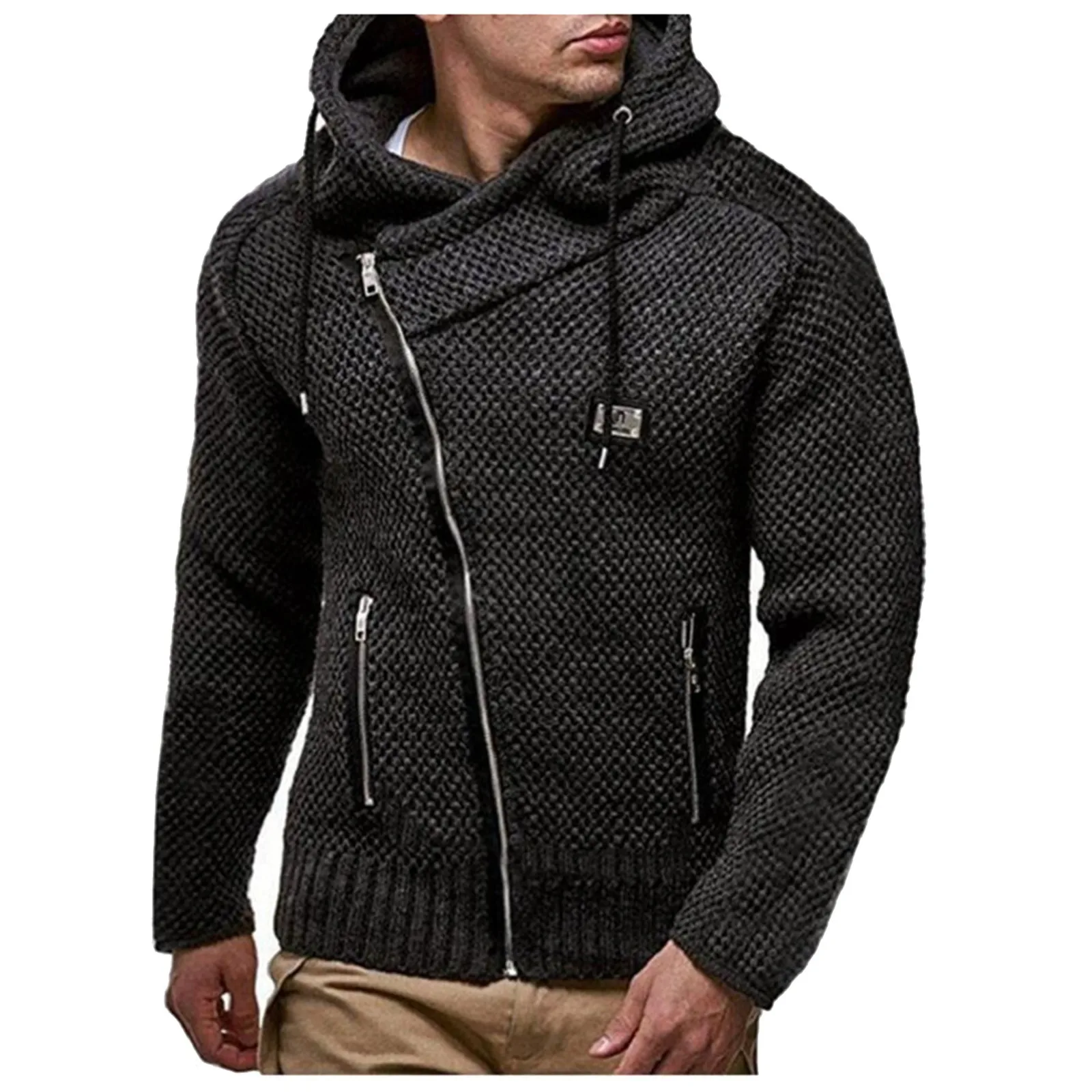 Вязаный шерстяной свитер, осенне-зимние повседневные свитера, кардиган с капюшоном, свитеры с кулиской для мужчин, повседневная одежда для мужчин с длинным рукавом 
Вязаный шерстяной свитер, осенне-зимние повседневные свитера, кардиган с капюшоном, свитеры с кулиской для мужчин, повседневная одежда для мужчин с длинным рукавом