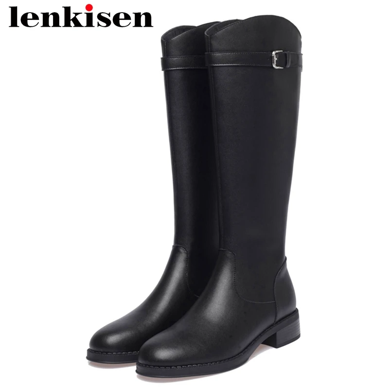 Lenkisen Cow Split Leather Round Toe Riding Long Boots Med Heels Belt Buckle Stovepipe Cozy Simple Style Zipper Thigh High Boots
Lenkisen Cow Split Leather Round Toe Riding Long Boots Med Heels Belt Buckle Stovepipe Cozy Simple Style Zipper Thigh High Boots