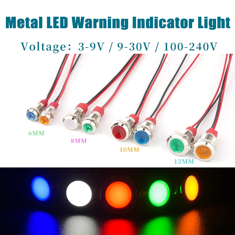 6mm 8mm 10mm 12mm Metal LED Warning Indicator Light Waterproof IP67 Signal Lamp Pilot Wires Switch 3V 5V 12V 220V Red Blue White
6mm 8mm 10mm 12mm Metal LED Warning Indicator Light Waterproof IP67 Signal Lamp Pilot Wires Switch 3V 5V 12V 220V Red Blue White