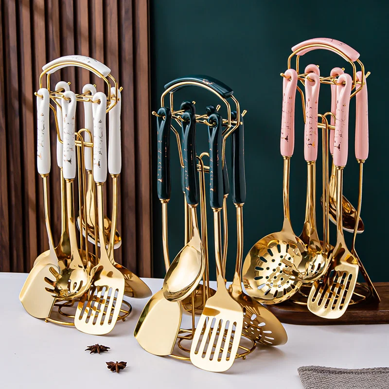 Nordic Light luxury kitchenware set cooking shovel spoon seven piece set ceramic handle stainless steel pot shovel soup spoon
Nordic Light luxury kitchenware set cooking shovel spoon seven piece set ceramic handle stainless steel pot shovel soup spoon