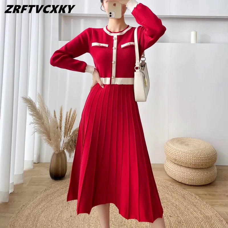 Fashion Color Matching Casual Sweater Dress Women's 2022 Autumn Winter Elegant Simple Office Knitting A-Line Midi Dresses
Fashion Color Matching Casual Sweater Dress Women's 2022 Autumn Winter Elegant Simple Office Knitting A-Line Midi Dresses