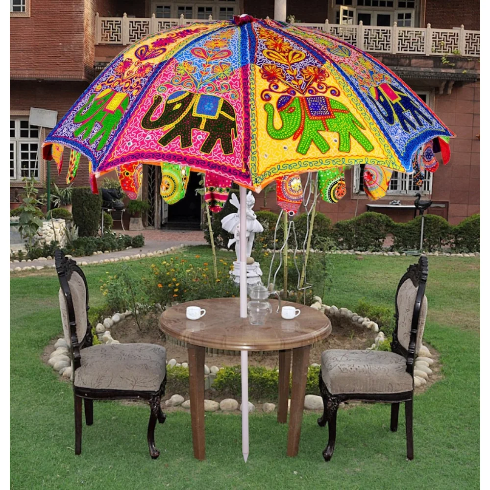 

Красивый искусственный слон, индийский большой зонтик ручной работы, украшение для внутреннего дворика, пляжный зонтик в богемном стиле