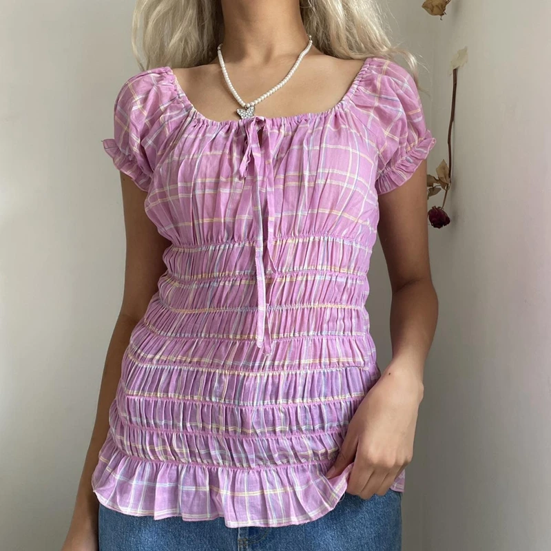 Gaono Y2K кавайная женская футболка в стиле ретро с эластичным поясом и пышными рукавами, облегающая футболка с круглым вырезом, винтажная уличная одежда
Gaono Y2K кавайная женская футболка в стиле ретро с эластичным поясом и пышными рукавами, облегающая футболка с круглым вырезом, винтажная уличная одежда