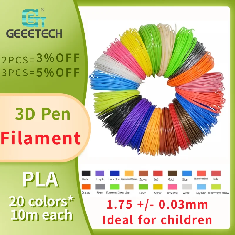 Geeetech 1.75mm PLA PCL 3D Filament Plastic for most 3D pen and printer for children, Non-Toxic and Safe, 20 colors*10m
Geeetech 1.75mm PLA PCL 3D Filament Plastic for most 3D pen and printer for children, Non-Toxic and Safe, 20 colors*10m