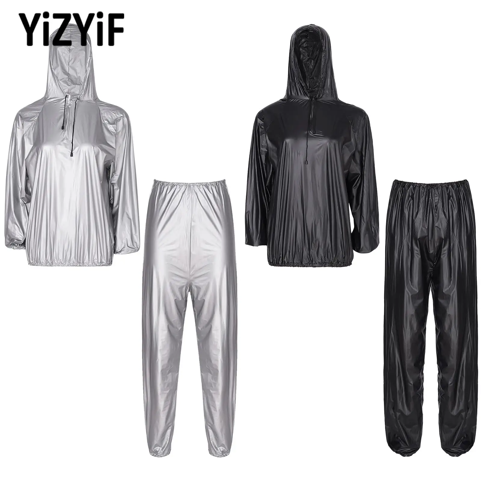 Mens Womens Sauna Suit PVC Sports Suit Unisex Slimming Fitness Workout Outfits Long Sleeve Tops with Elastic Waistband Pants
Mens Womens Sauna Suit PVC Sports Suit Unisex Slimming Fitness Workout Outfits Long Sleeve Tops with Elastic Waistband Pants