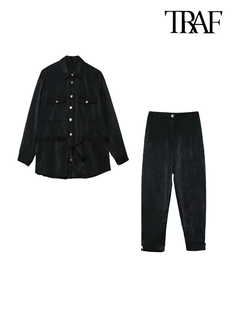 TRAF Women Fashion With Belt Loose Satin Shirts And High Waist Zipper Fly Ankle Trousers Female Two Piece Sets Mujer
TRAF Women Fashion With Belt Loose Satin Shirts And High Waist Zipper Fly Ankle Trousers Female Two Piece Sets Mujer