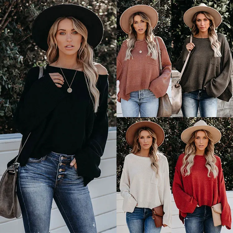 New Solid Color Pullover Knit Sweater Round Neck Pocket Loose Casual Women's Sweater Women
New Solid Color Pullover Knit Sweater Round Neck Pocket Loose Casual Women's Sweater Women