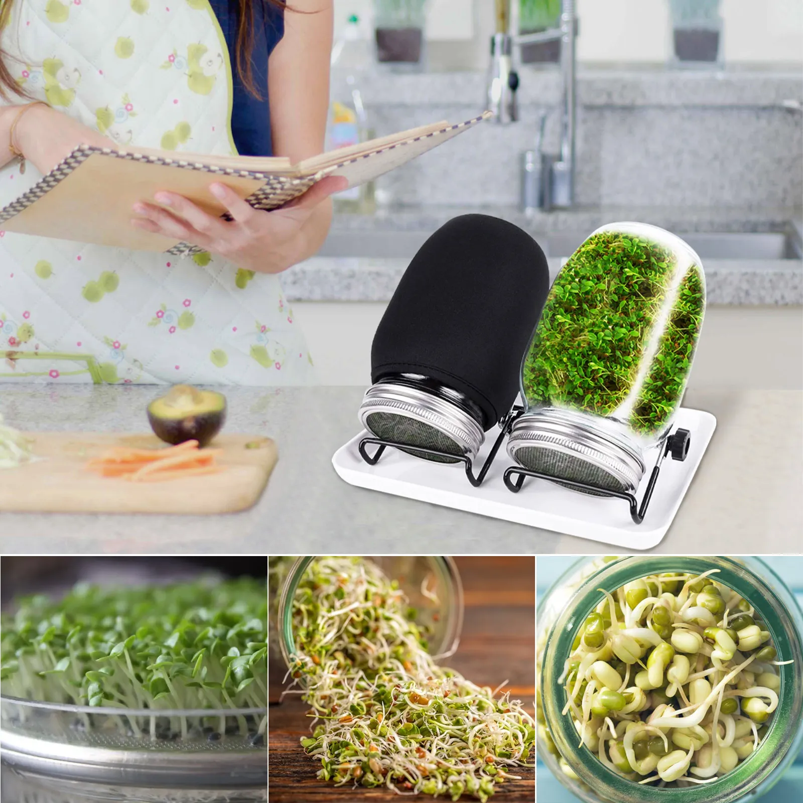 Seed Sprouting Jar Kit with 2 Wide Mouth Mason Jars Durable Bean Sprouts Growing Kit with Stainless Steel Screen Sprout Lids
Seed Sprouting Jar Kit with 2 Wide Mouth Mason Jars Durable Bean Sprouts Growing Kit with Stainless Steel Screen Sprout Lids