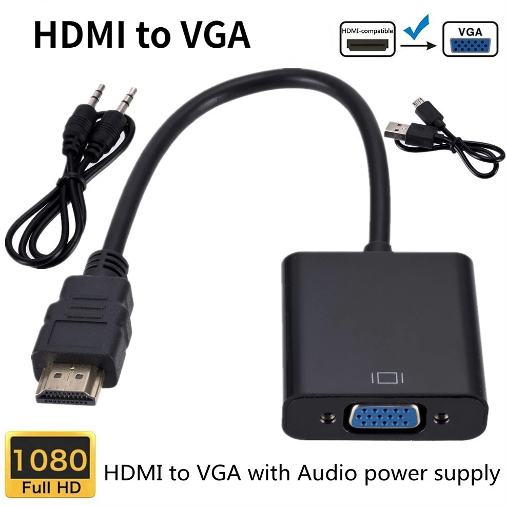 HD 1080P HDMI To VGA Cable Converter With Audio Power Supply HDMI Male To VGA Female Converter Adapter for Tablet laptop PC TV
HD 1080P HDMI To VGA Cable Converter With Audio Power Supply HDMI Male To VGA Female Converter Adapter for Tablet laptop PC TV