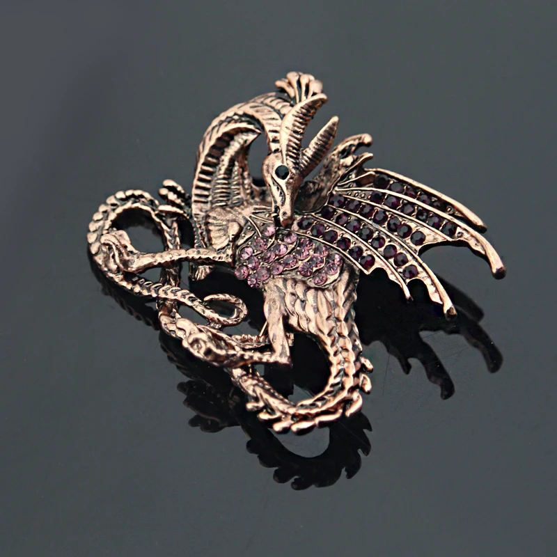 

New Zinc Alloy Retro Crystal Dragon Brooch Lapel Pin Badge Broches Dinosaur Animal Brooches Gifts for Men Accessories Clothing