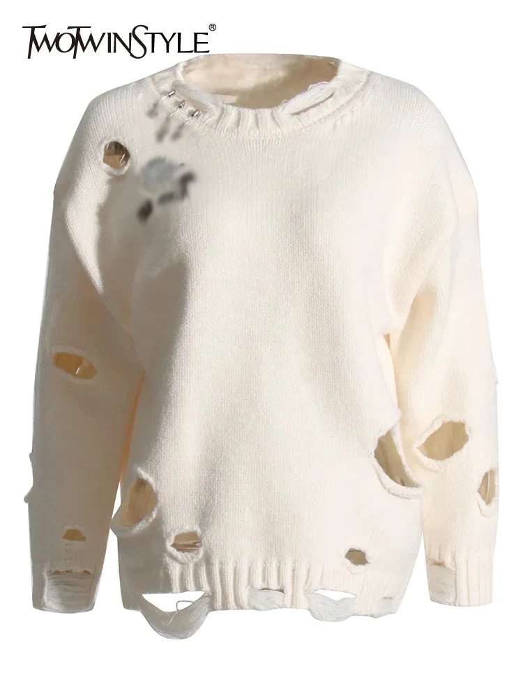 TWOTWINSTYLE Solid Casual Loose Knitting Sweaters For Women Round Neck Long Sleeve Hollow Out Designer Pullover Sweater Female
TWOTWINSTYLE Solid Casual Loose Knitting Sweaters For Women Round Neck Long Sleeve Hollow Out Designer Pullover Sweater Female