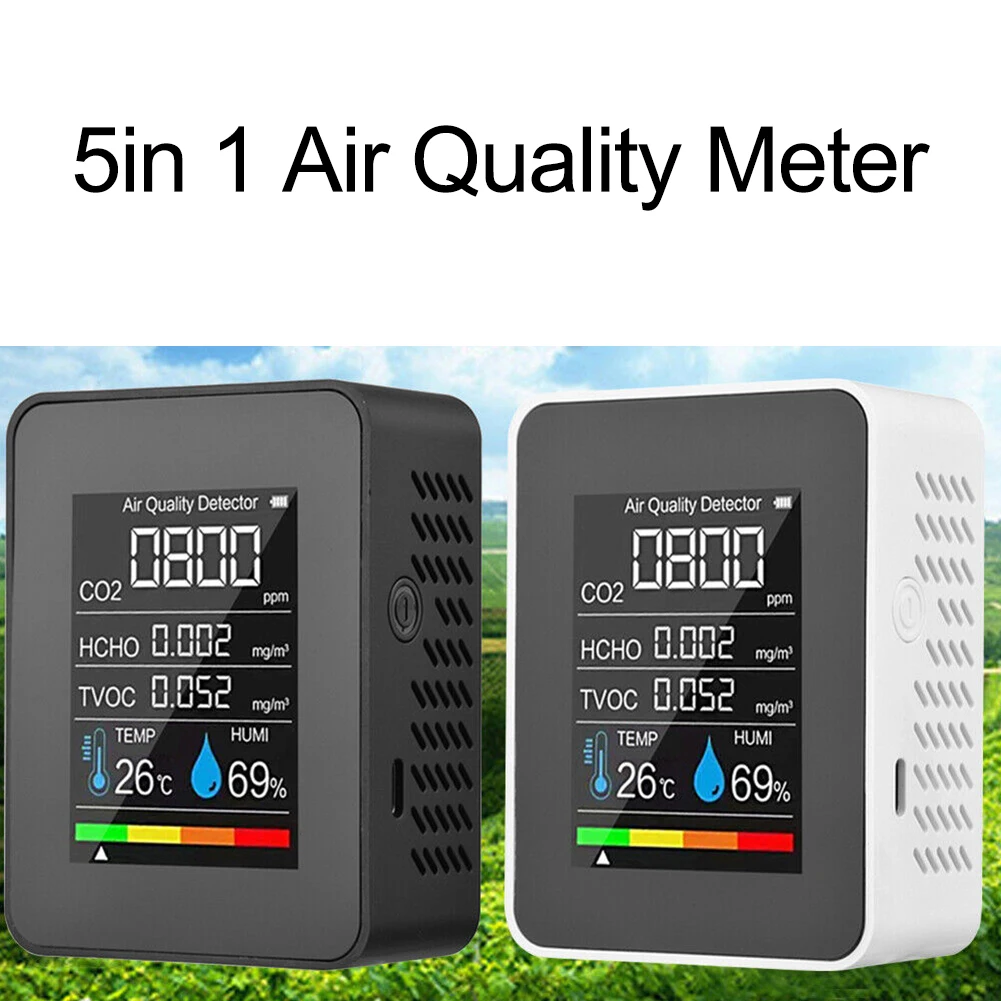5-IN-1 CO2 Detector Indoor Air Quality Monitor HCHO TVOC AQI Meter Detector Tester For Home Office Car High Accurate Sensor
5-IN-1 CO2 Detector Indoor Air Quality Monitor HCHO TVOC AQI Meter Detector Tester For Home Office Car High Accurate Sensor