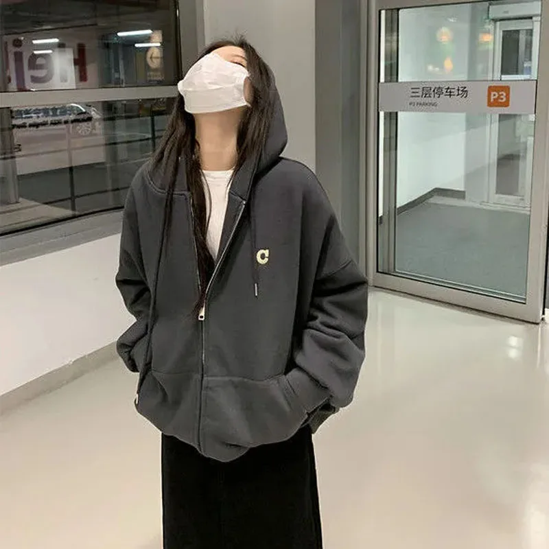 Zoki Hooded Harajuku Sweatshirt Zip Up Women Loose Y2K Oversize Autumn High Street Hoodies Fashion Dark Grey Female Coat
Zoki Hooded Harajuku Sweatshirt Zip Up Women Loose Y2K Oversize Autumn High Street Hoodies Fashion Dark Grey Female Coat