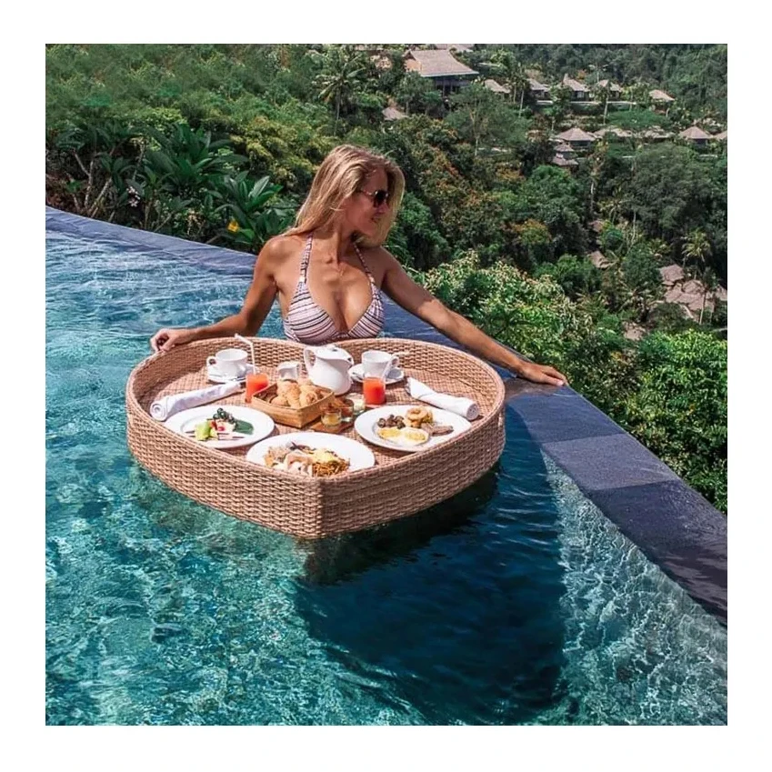 Restaurant PE Rattan swimming Floating Pool Tray eco friendly floating breakfast Hotel Water Floating Breakfast Serving Tray
Restaurant PE Rattan swimming Floating Pool Tray eco friendly floating breakfast Hotel Water Floating Breakfast Serving Tray