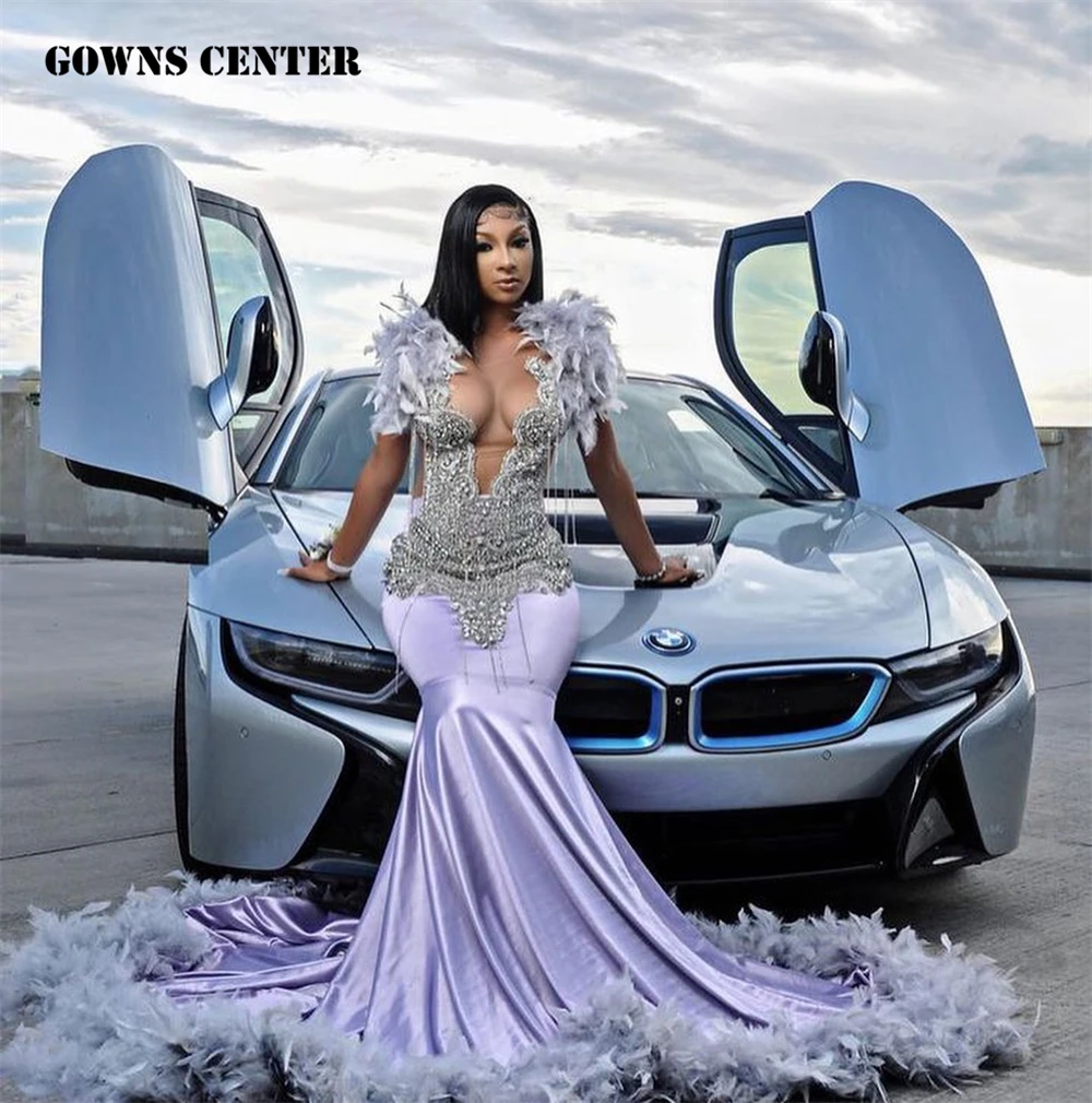 Grey Feathers Light Purple Prom Dresses Sliver Tassels Crystal Beading Mermaid Birthday Dress For Black Girls Luxury 2023 Formal
Grey Feathers Light Purple Prom Dresses Sliver Tassels Crystal Beading Mermaid Birthday Dress For Black Girls Luxury 2023 Formal