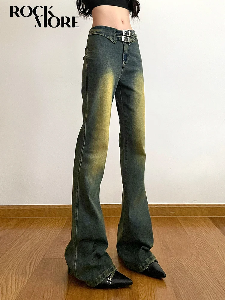 

Rockmore/расклешенные джинсы с низкой посадкой, Y2K, хит продаж, уличная Эстетическая обувь для девушек, джинсовые брюки с вырезами, женские винтажные потертые джинсовые брюки, Fairycore