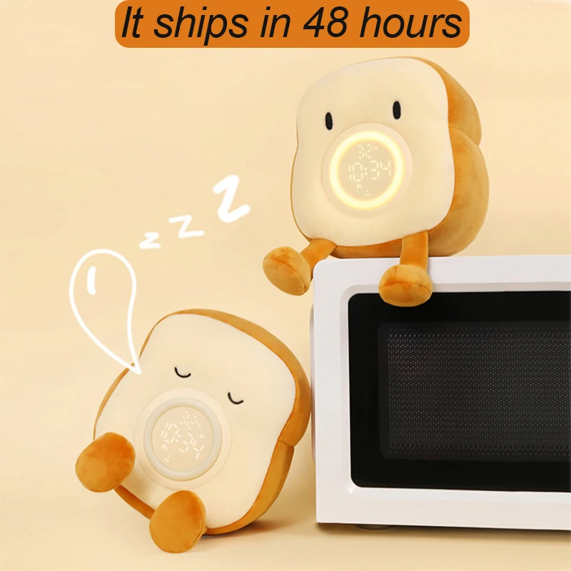 

Светодиодный Ночная подставка, плюшевая лампа, цифровой будильник, перезаряжаемый хлеб, украшение для спальни, настроение, светильник, прикроватные лампы для сна