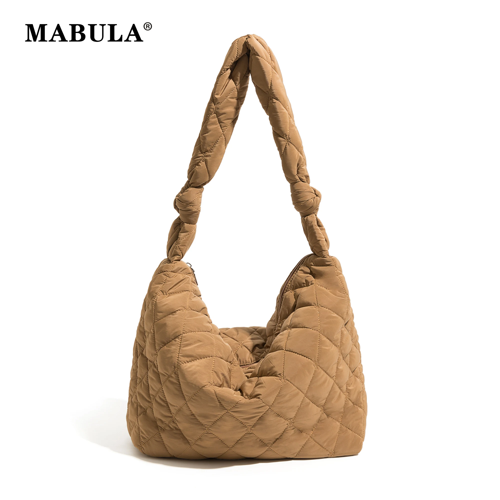 

MABULA knot Design Quilted Hobo Bag for Women Simple Nylon Sling Cross Body Shoulder Purse Big Dumpling Phone Pack Solid Color