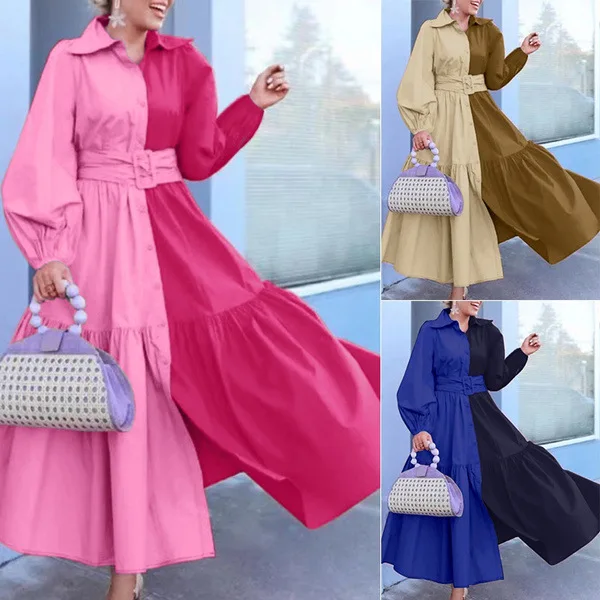 New Elegant Hit Color Dress For Women Lapel Lantern Long Sleeve High Waist Sashes Slim Maxi Dresses Females Spring Fashion Style
New Elegant Hit Color Dress For Women Lapel Lantern Long Sleeve High Waist Sashes Slim Maxi Dresses Females Spring Fashion Style