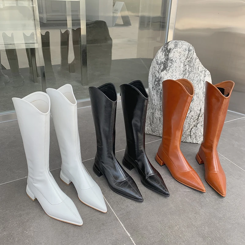 Pointed Toe Women Knee High Boots Chelsea Boots Back Zipper Flat Low Heels Black Brown White Gladiatoe Party Pumps Size 35-39
Pointed Toe Women Knee High Boots Chelsea Boots Back Zipper Flat Low Heels Black Brown White Gladiatoe Party Pumps Size 35-39