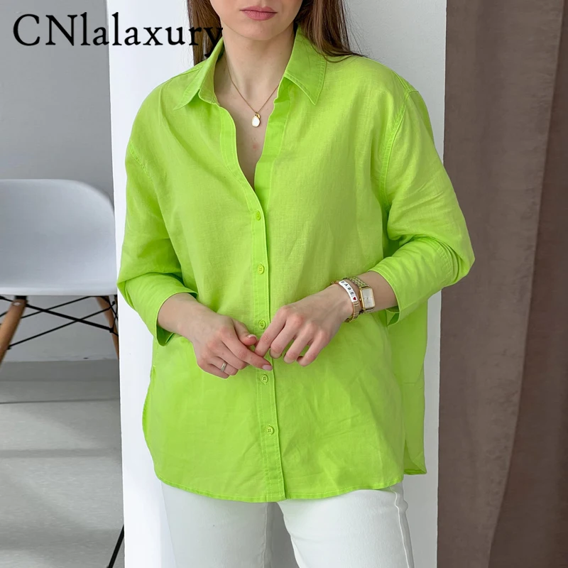 CNlalaxury Women Spring Summer Vintage Green Color Loose Linen Blouse Office Lady Single Breasted Shirt Chic Chemise Blusas Tops
CNlalaxury Women Spring Summer Vintage Green Color Loose Linen Blouse Office Lady Single Breasted Shirt Chic Chemise Blusas Tops