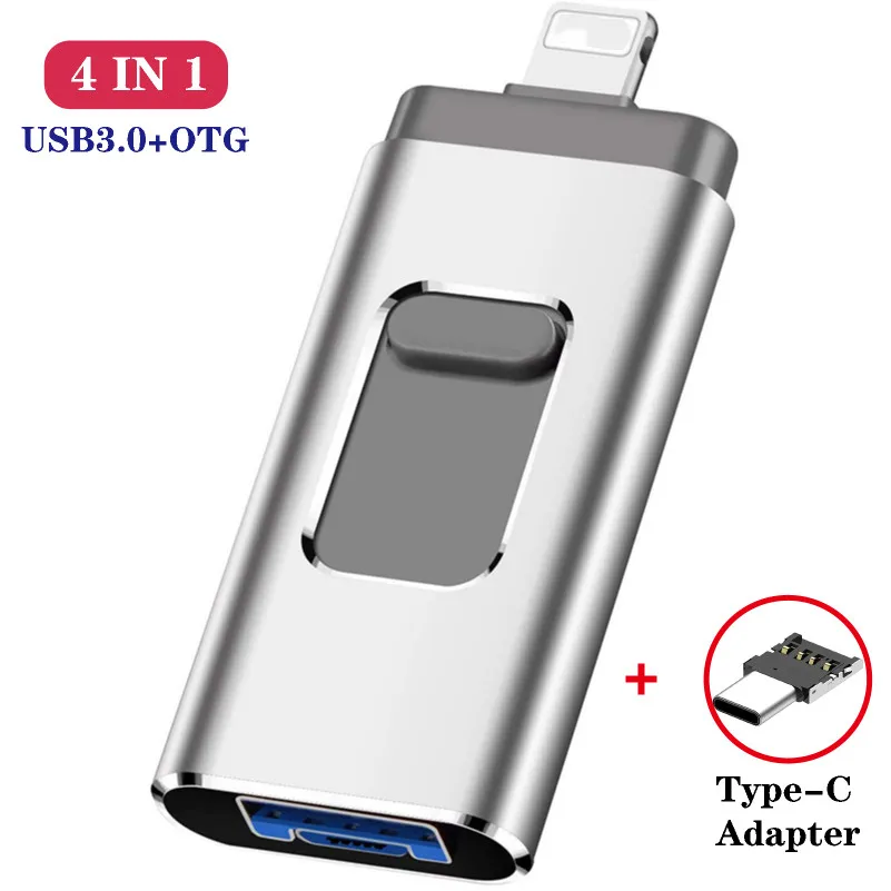 4 in 1 OTG Usb Flash Drive for iPhone 256G 512G 64G USB 3.0 Memory Stick External Storage for iOS/Android/Type C/Windows Device
4 in 1 OTG Usb Flash Drive for iPhone 256G 512G 64G USB 3.0 Memory Stick External Storage for iOS/Android/Type C/Windows Device