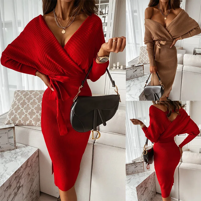 Autumn winter new European and American women's wear V gets sexy and elegant dress female
Autumn winter new European and American women's wear V gets sexy and elegant dress female