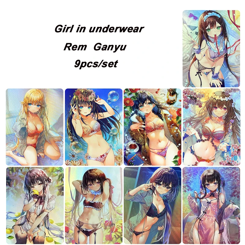 DIY ACG 9pcs/set Girl in underwear Anime collection card Rem Ganyu Bronzing Flash card Board game card toys Christmas gift
DIY ACG 9pcs/set Girl in underwear Anime collection card Rem Ganyu Bronzing Flash card Board game card toys Christmas gift